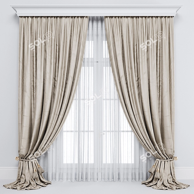 Elegant Brown Curtain 3D model image 1