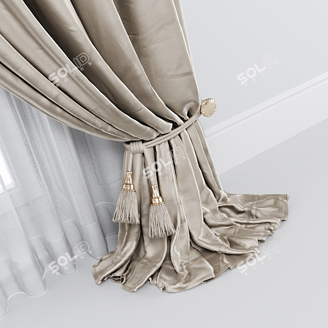 Elegant Brown Curtain 3D model image 2