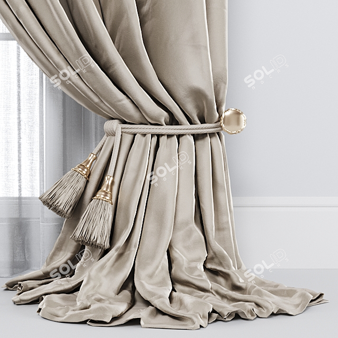 Elegant Brown Curtain 3D model image 3