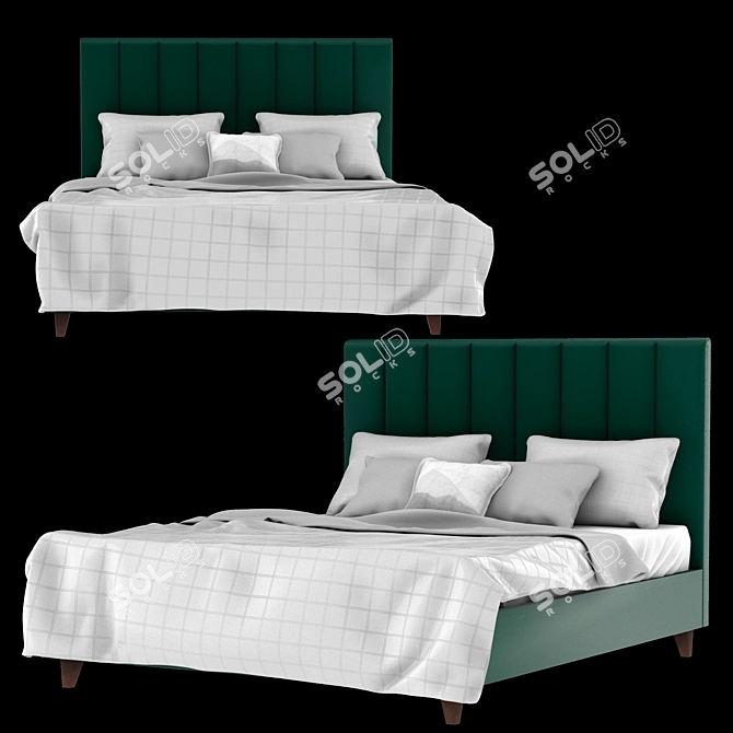 Stylish Emerald Velvet Bed 3D model image 1