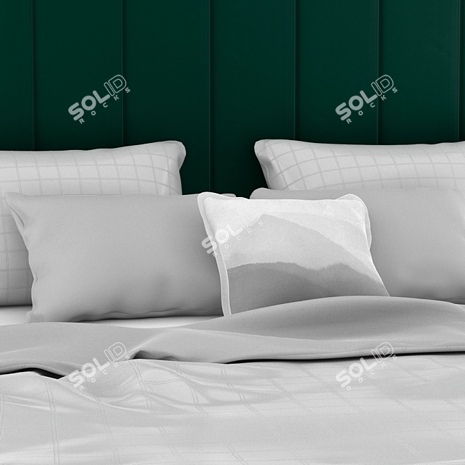 Stylish Emerald Velvet Bed 3D model image 3