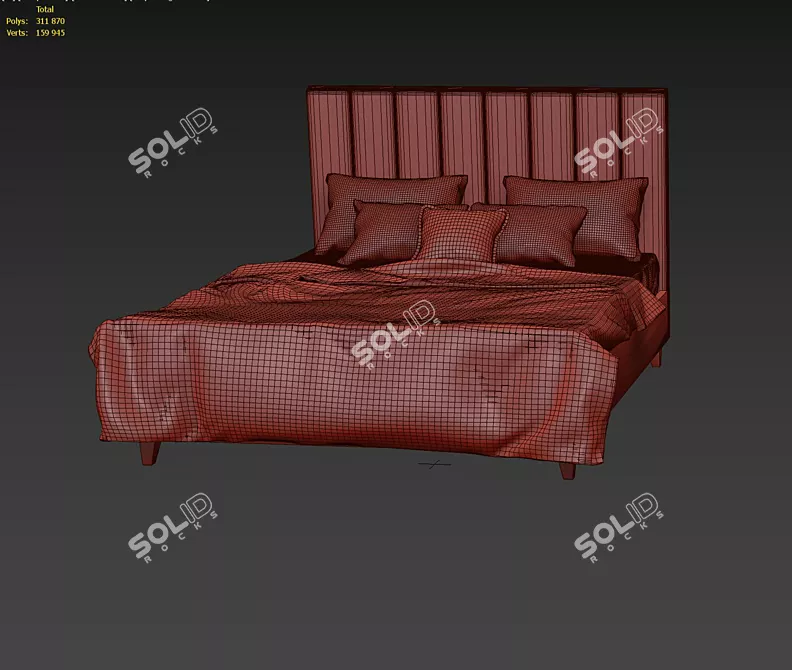 Stylish Emerald Velvet Bed 3D model image 4