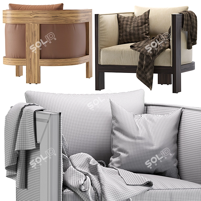 Luxurious Poho Leather Occasional Chair 3D model image 5