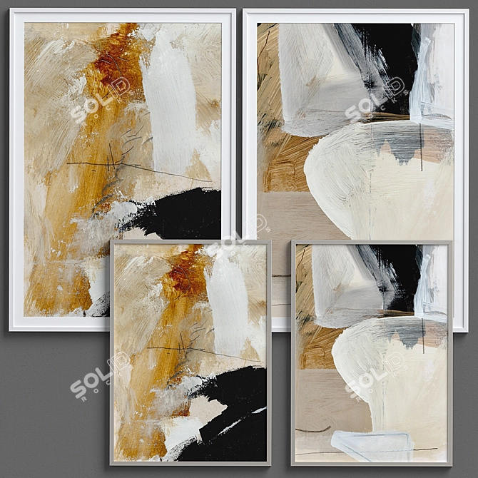 Abstract Neutral Wall Art Set - Framed Print 3D model image 2