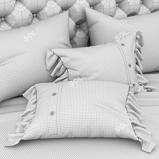 Elegant Linen Bedspread Set 3D model image 4