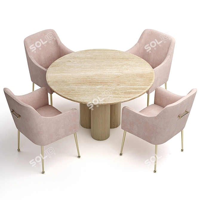 Luxury Velvet Elowen Armchair & Travertine Table Set 3D model image 2