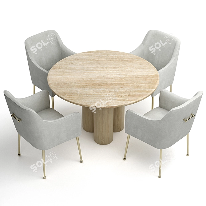Luxury Velvet Elowen Armchair & Travertine Table Set 3D model image 3