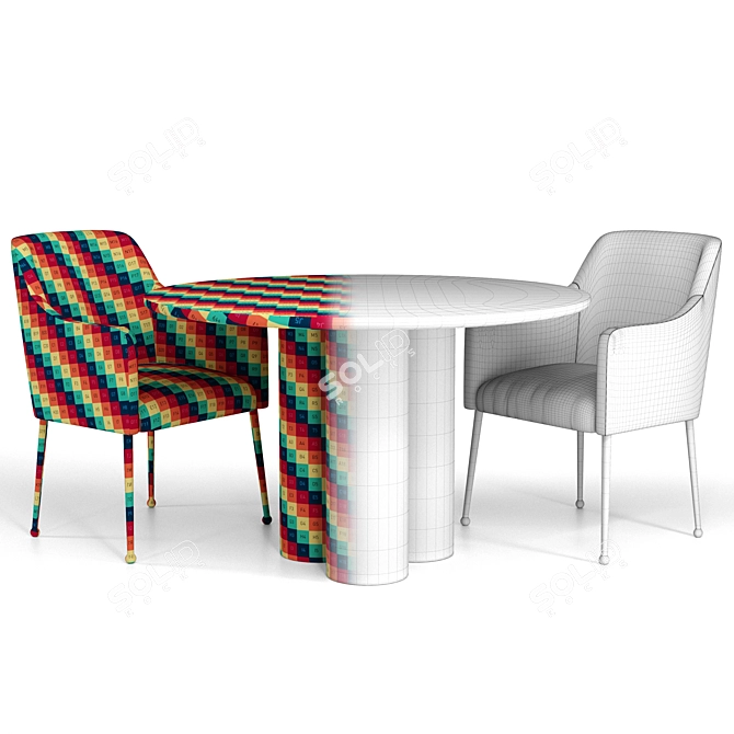 Luxury Velvet Elowen Armchair & Travertine Table Set 3D model image 5