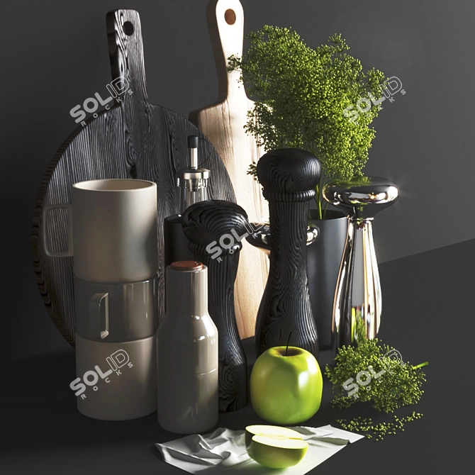 EcoBlend+: Black & Green Kitchen Set 3D model image 2