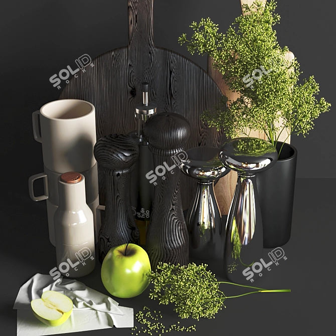 EcoBlend+: Black & Green Kitchen Set 3D model image 3