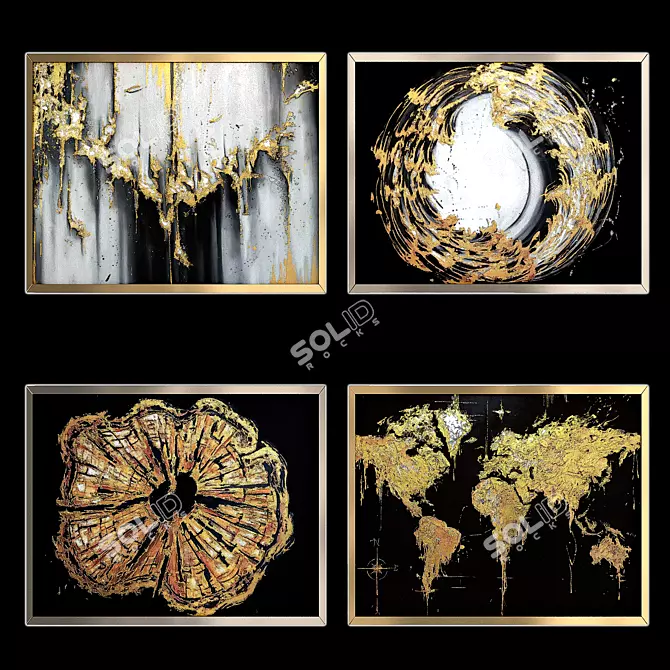 Set of Four Oil Paintings | 80cm x 100cm | 2 Frame Options 3D model image 1
