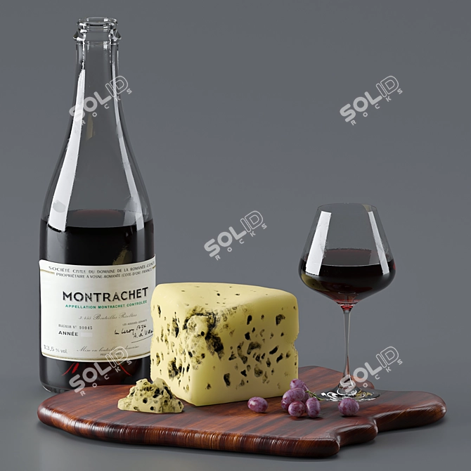 Gourmet Delight: Cheese & Wine 3D model image 1