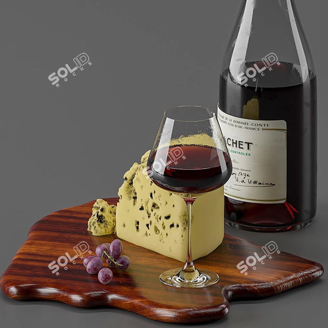 Gourmet Delight: Cheese & Wine 3D model image 3