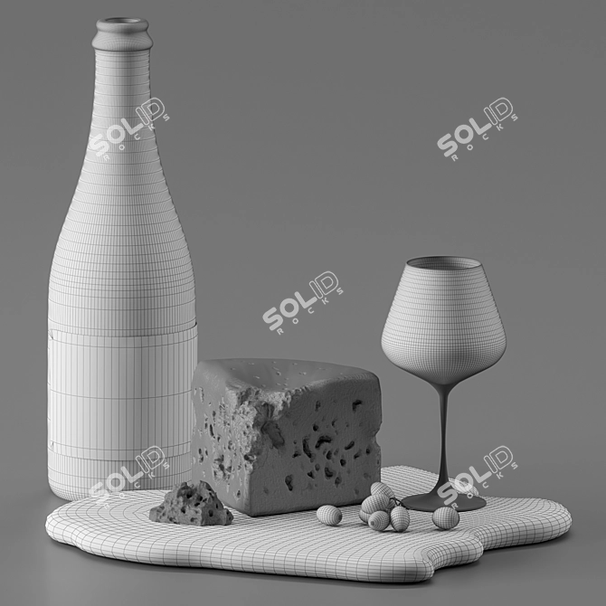 Gourmet Delight: Cheese & Wine 3D model image 4