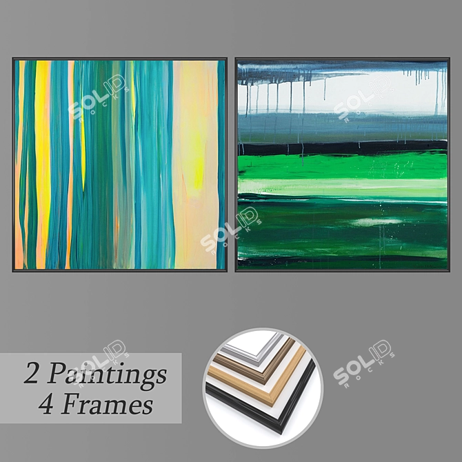 Vintage Frames & Art Prints Set 3D model image 1