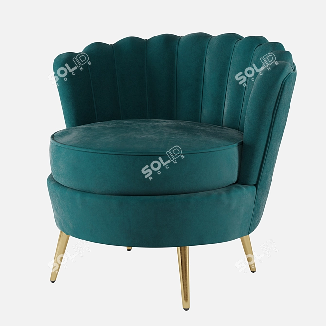 Elegant Velvet Armchair - Pearl Marine 3D model image 3