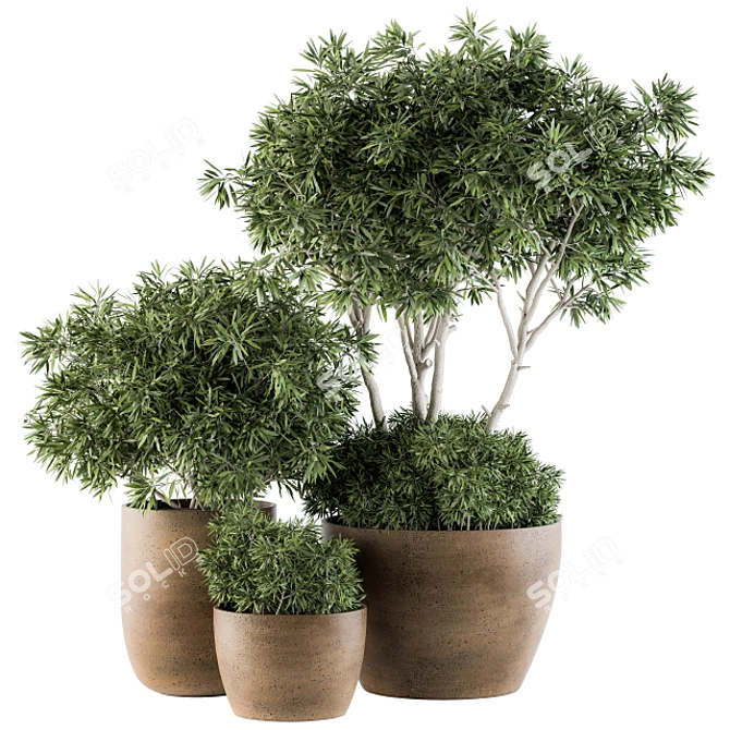 Concrete Pot Outdoor Tree Set 3D model image 1