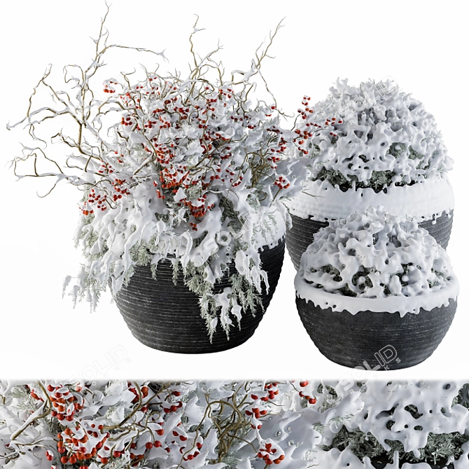 Snowy Outdoor Tree Set 3D model image 1