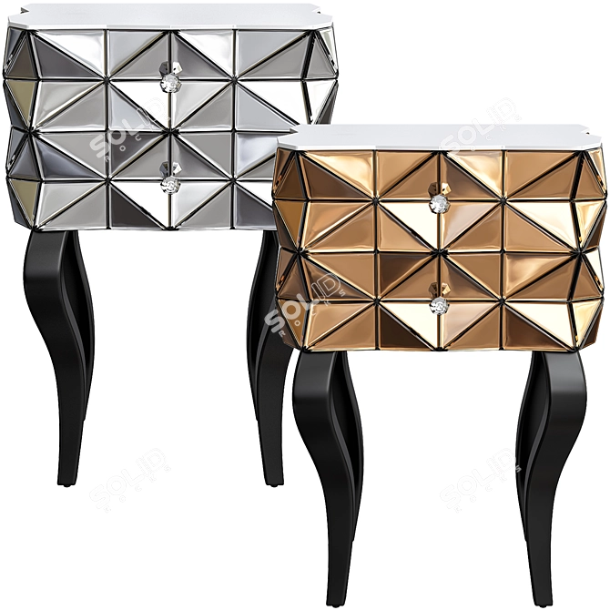 Sleek Mirrored Side Table with 2 Drawers 3D model image 1