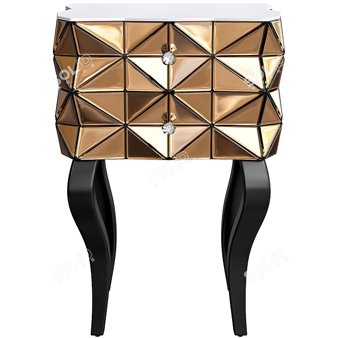 Sleek Mirrored Side Table with 2 Drawers 3D model image 2