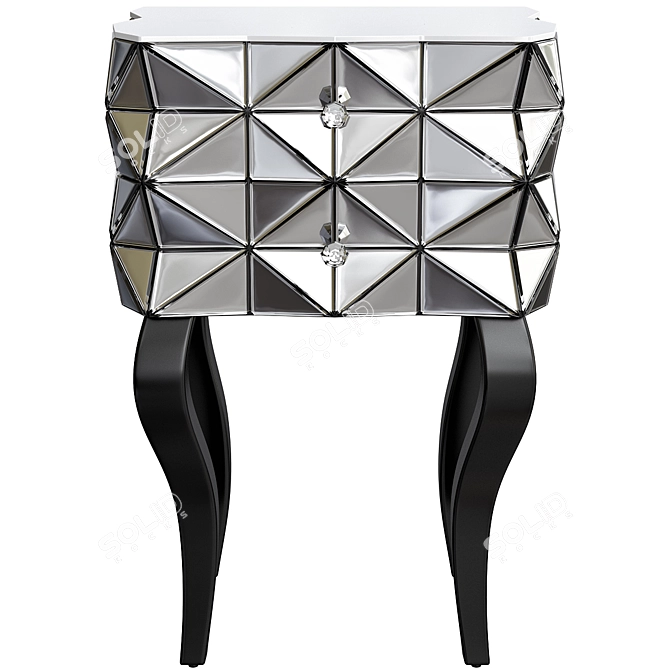 Sleek Mirrored Side Table with 2 Drawers 3D model image 3