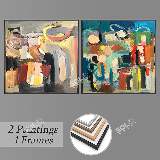 Modern Wall Art Set with Various Frame Options 3D model image 1