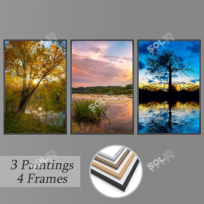 Elegant Set of Wall Paintings 3D model image 1