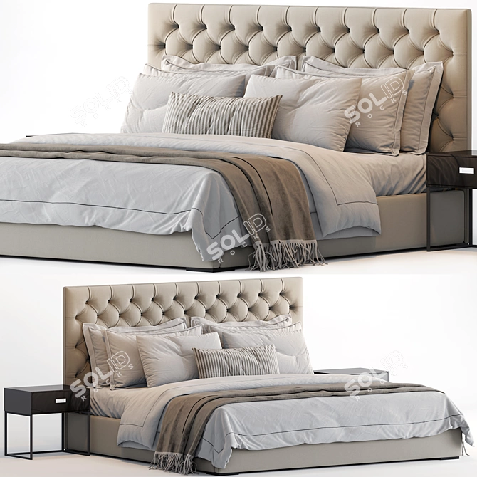 Luxury Diamond Tufted Fabric Bed - RH Adler 3D model image 1