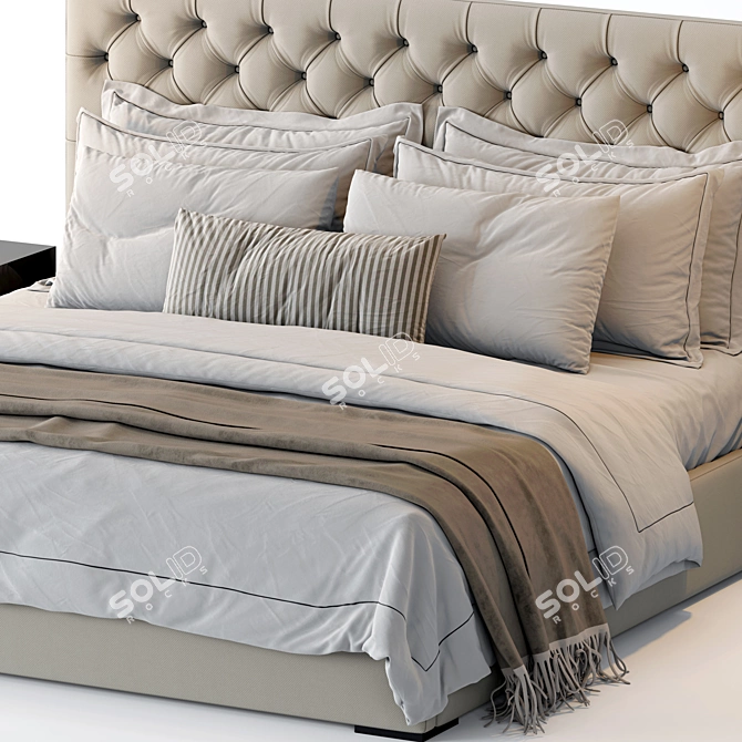 Luxury Diamond Tufted Fabric Bed - RH Adler 3D model image 2