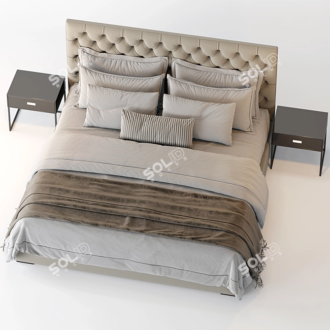 Luxury Diamond Tufted Fabric Bed - RH Adler 3D model image 3