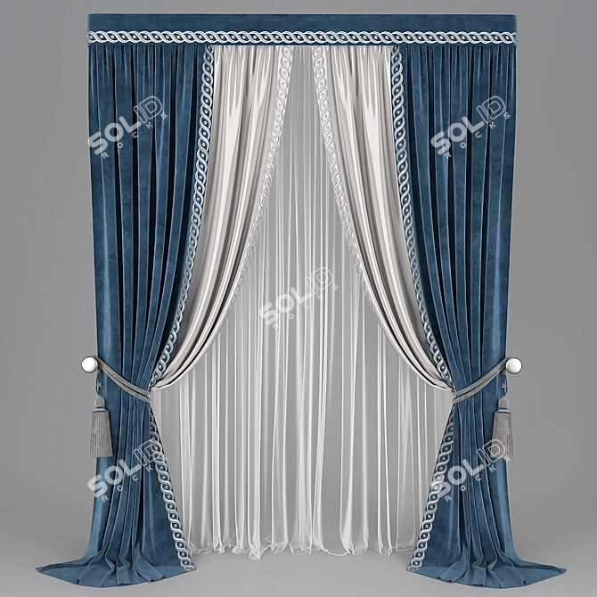 Lace Curtain with Sheer Fabric 3D model image 2