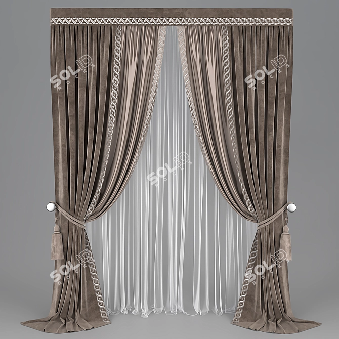 Lace Curtain with Sheer Fabric 3D model image 3