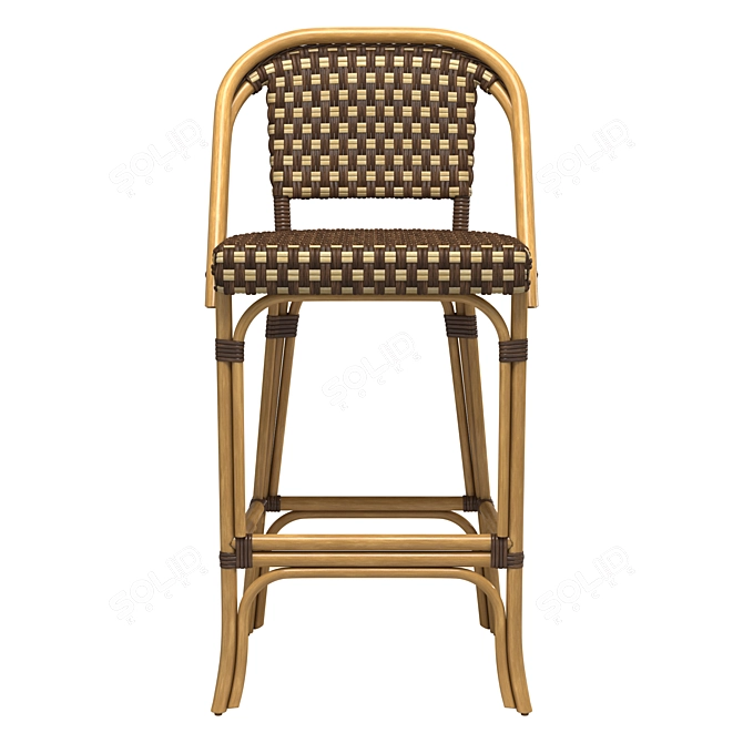 Rustic Rattan Bar Stool 3D model image 2