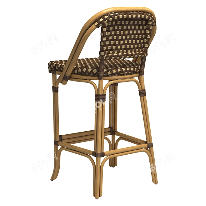 Rustic Rattan Bar Stool 3D model image 3