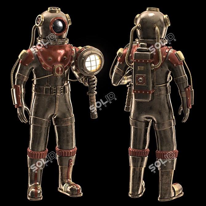 Vintage Steampunk Diver Sculpture 3D model image 1