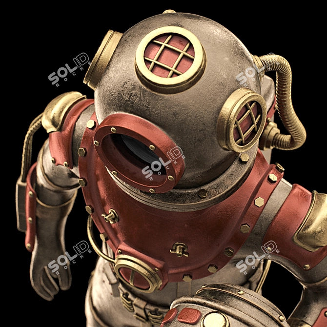 Vintage Steampunk Diver Sculpture 3D model image 2