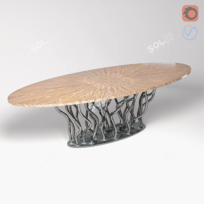 Allana Walnut Brass Dining Table 3D model image 1