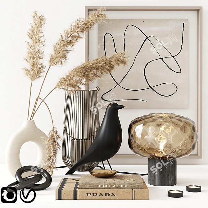 Elegant Decor Set with Prada Book & Ceramic Vase 3D model image 1