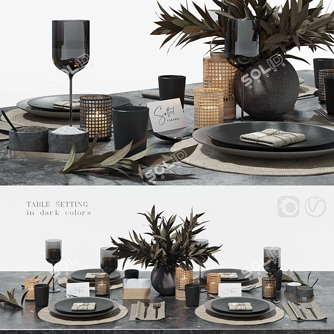 Elegant Dark Tableware Set 3D model image 8