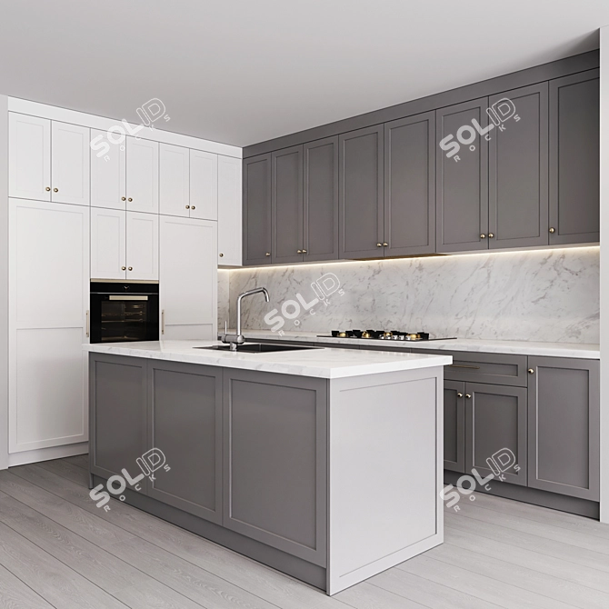 Modern Kitchen Set: Gas Hob, Sink, Oven & Hood 3D model image 1