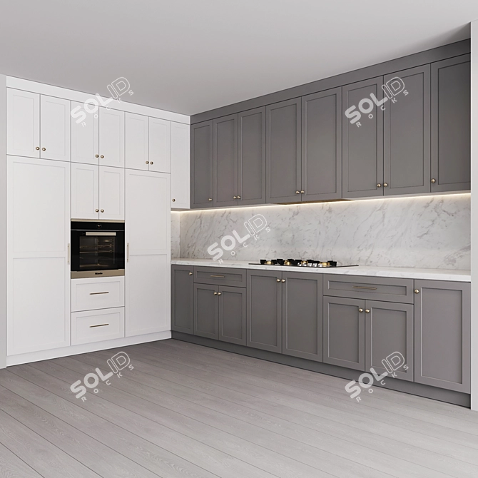 Modern Kitchen Set: Gas Hob, Sink, Oven & Hood 3D model image 2