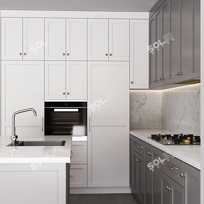 Modern Kitchen Set: Gas Hob, Sink, Oven & Hood 3D model image 3