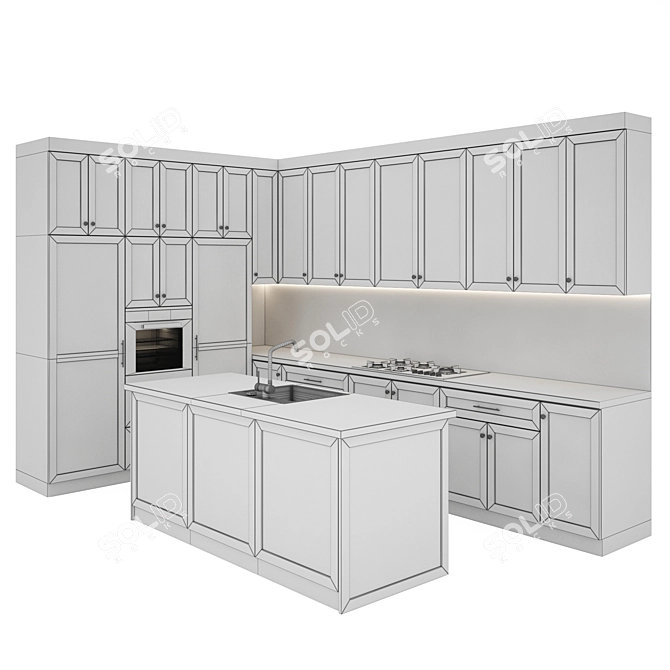 Modern Kitchen Set: Gas Hob, Sink, Oven & Hood 3D model image 5