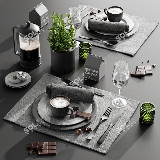 Elegant Dining Table Decor 3D model image 1