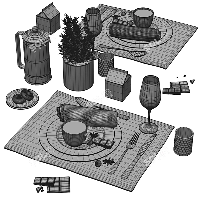 Elegant Dining Table Decor 3D model image 5