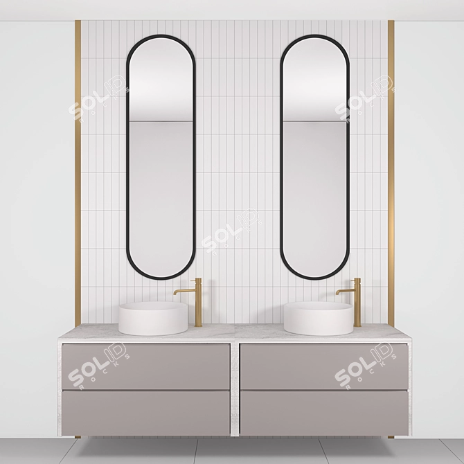 Modern White Bathroom Set 3D model image 5