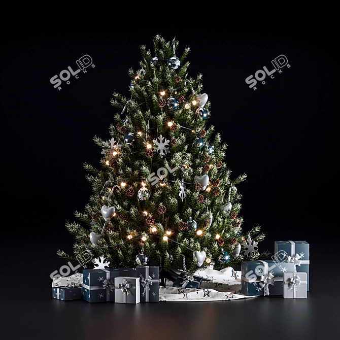 Festive Christmas Tree with Decorations 3D model image 1