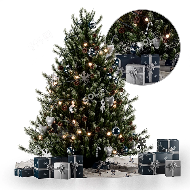 Festive Christmas Tree with Decorations 3D model image 5