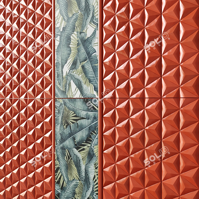 Diagonal Red Structured Trim Tile 3D model image 3