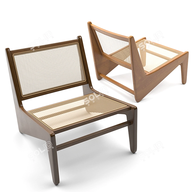 Classic Z-Shaped Kangaroo Chair by Pierre Jeanneret 3D model image 2